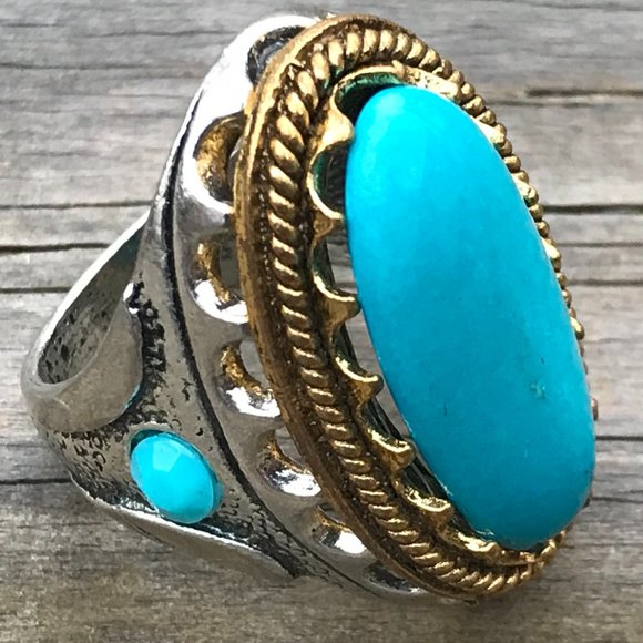 Men Rings Silver/Gold Tone Blue Stone Fashion Ring - Picture 3 of 11